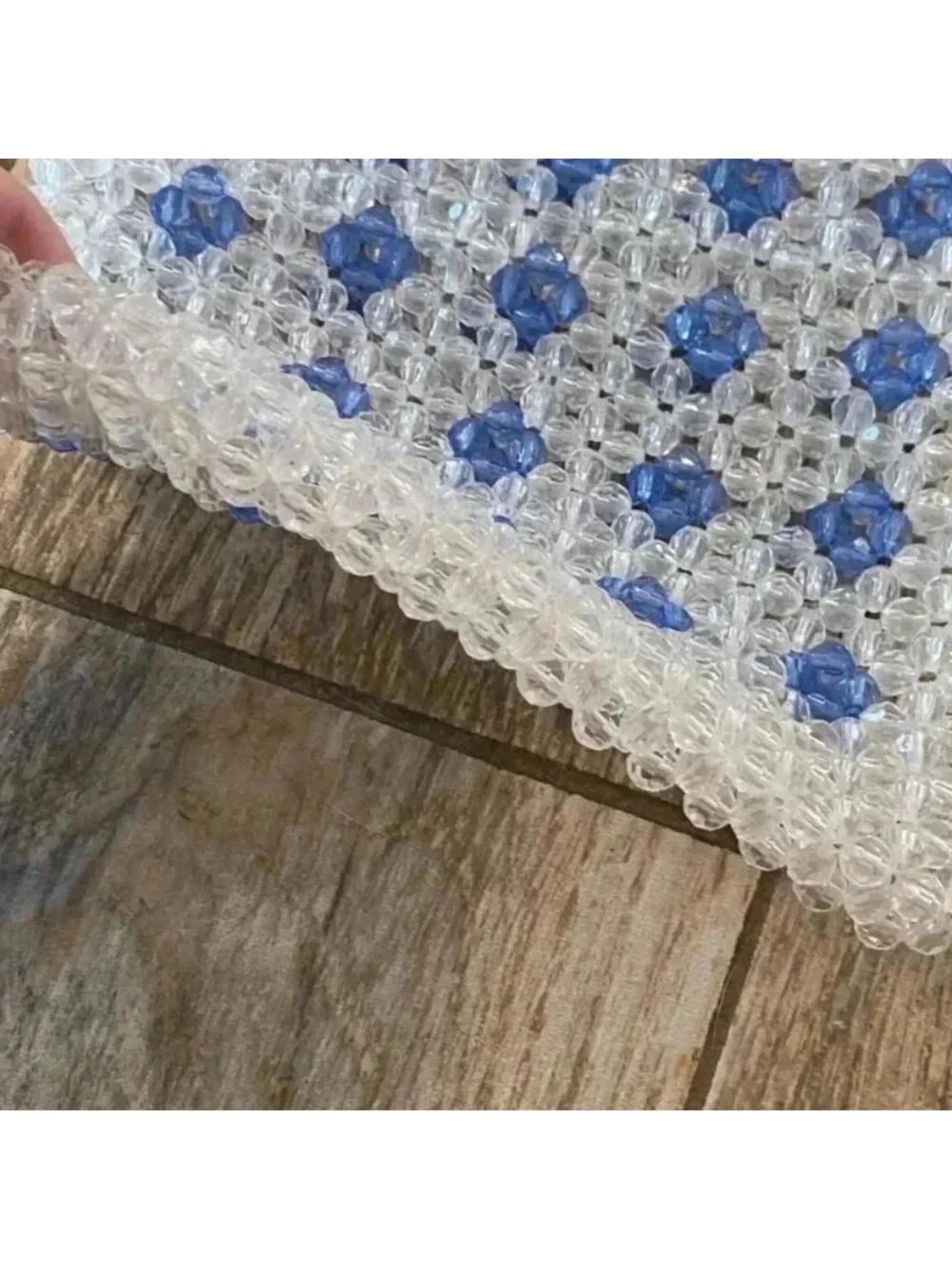 Free People Womens Clear And Blue Beaded Small Tote Bag NWT Purse